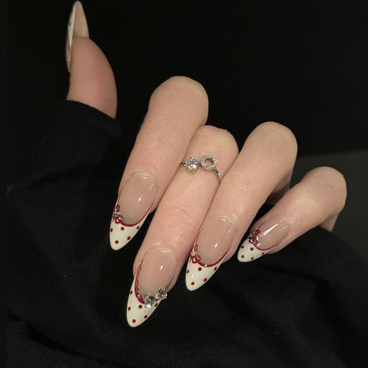 Judy French Tip Gems Press-On Nails – Nude Almond Base, Worn on Hand