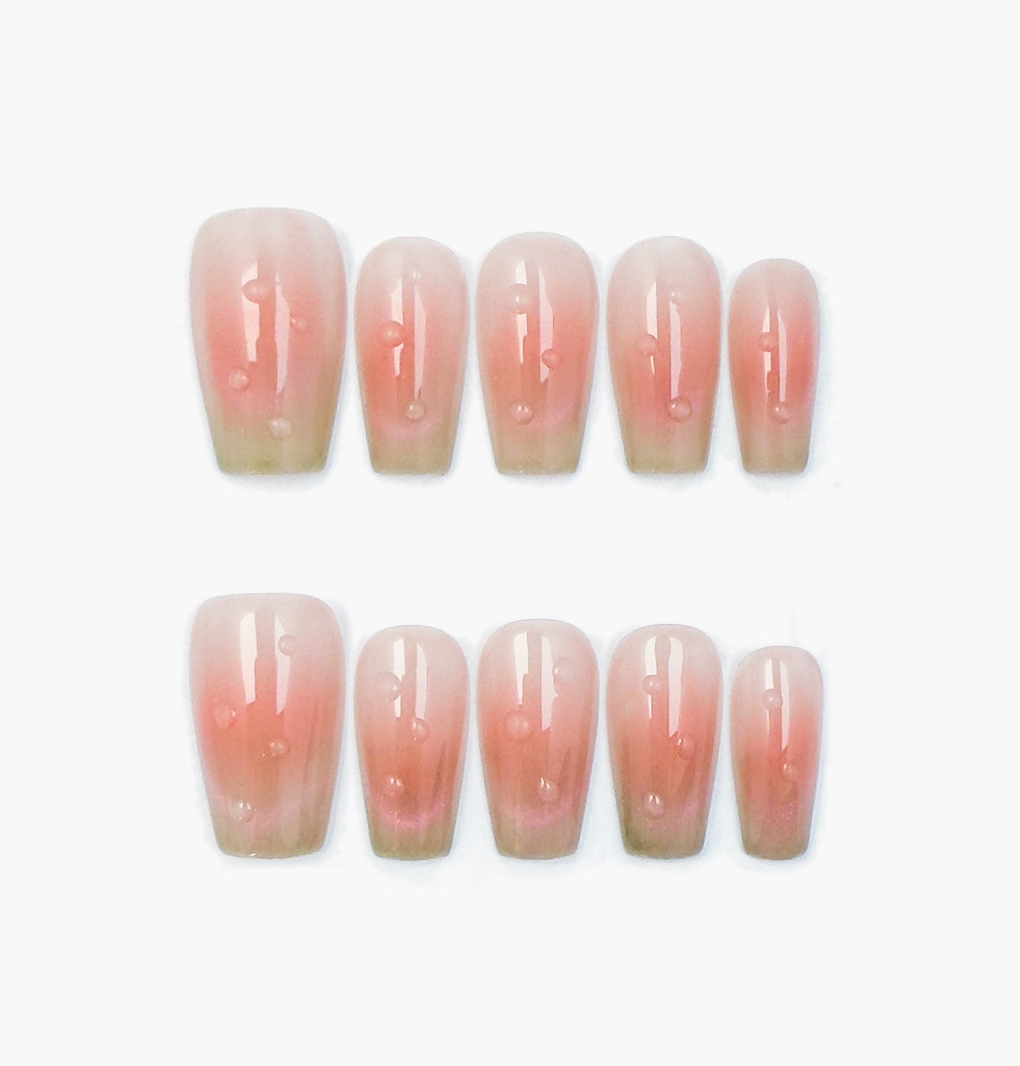 Morning Dew Press-On Nails – Nude Base with Pink Gradient, Short Coffin Full-Cover Set