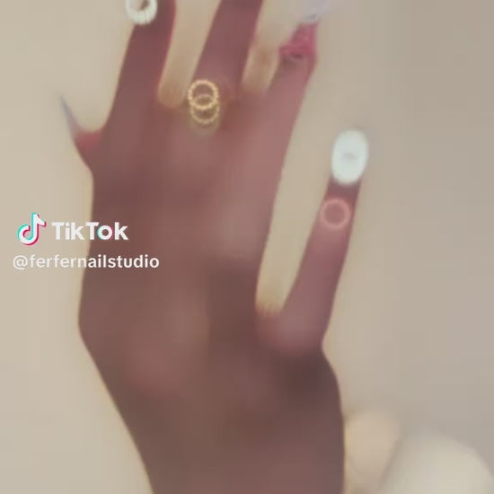 Video: Baby Doll Press-On Nails – Silver & Light Blue Gradient with 3D Pink Bow, Medium Almond Nails, Showing Application and Wear