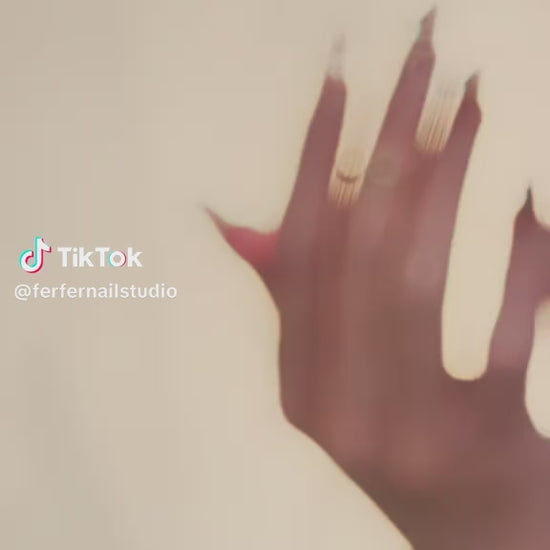 Video: Aqua Drop Press-On Nails – Sheer Nude Cat Eye with Aqua Teardrop Accents, Short Coffin Nails, Showing Application and Wear