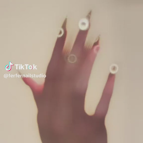 Video: Nude Drop Press-On Nails – Soft Champagne Cat Eye with Teardrop Gems Accents, Medium Almond Nails, Showing Application and Wear