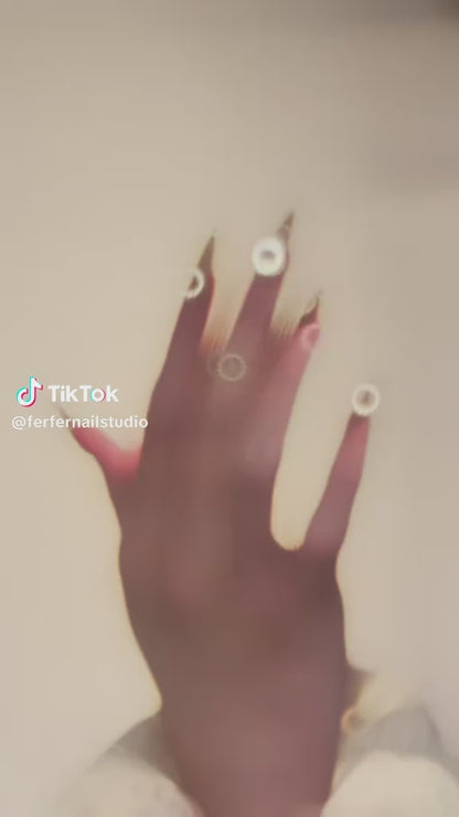 Video: Nude Drop Press-On Nails – Soft Champagne Cat Eye with Teardrop Gems Accents, Medium Almond Nails, Showing Application and Wear
