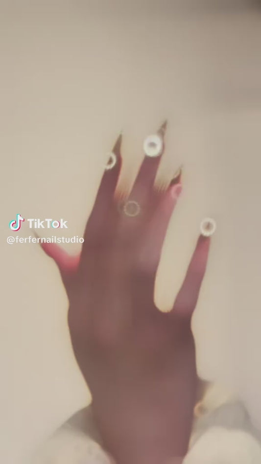 Video: Nude Drop Press-On Nails – Soft Champagne Cat Eye with Teardrop Gems Accents, Medium Almond Nails, Showing Application and Wear