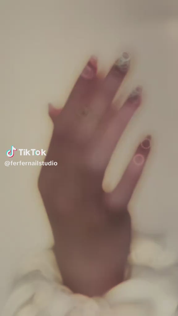 Video: Dear Lover Press-On Nails – Rose Pink Cat Eye with 3D Gems Heart Charms, short square Nails, Showing Application and Wear