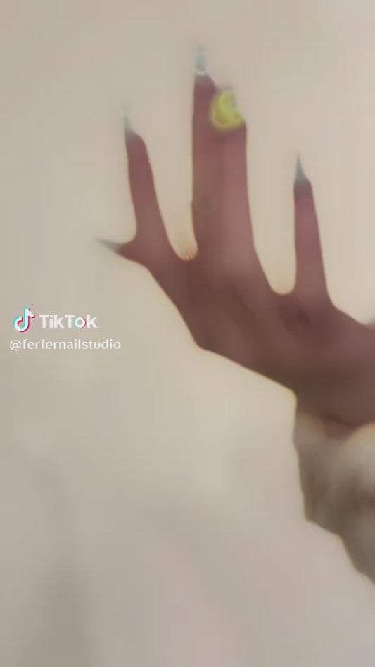 Video: Honalulu Press-On Nails – Mint & Nude Gradient with Single 3D Yellow Petal Accent, Medium Almond Nails, Showing Application and Wear