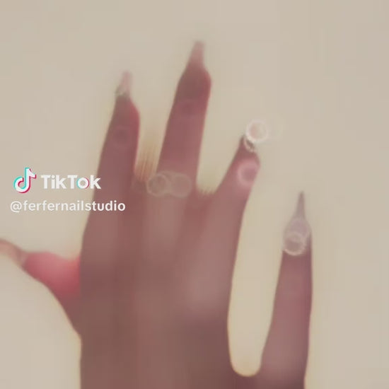 Video: Athena Press-On Nails – Soft Nude Cat Eye with Gems Chain, Medium Coffin Nails, Showing Application and Wear