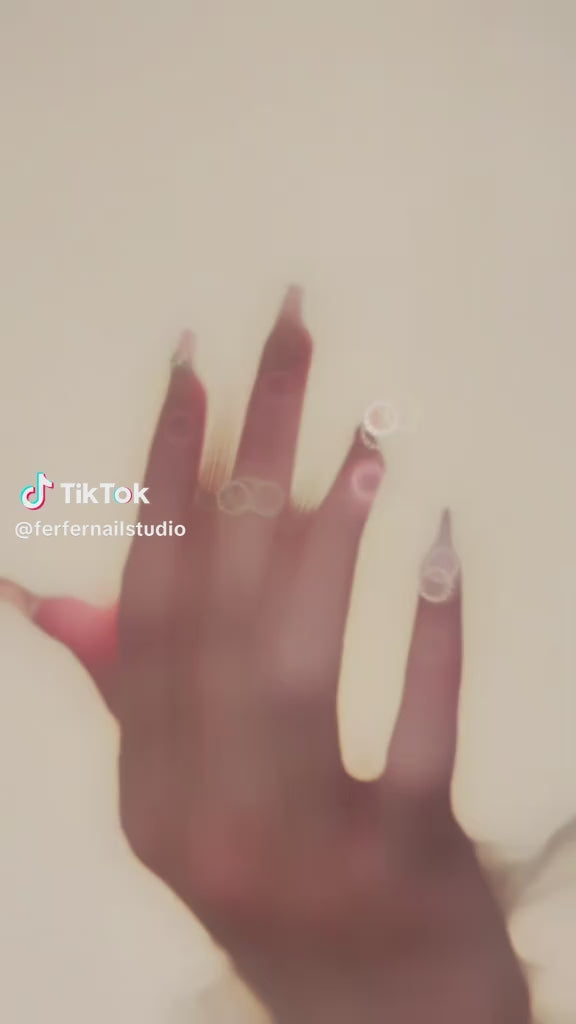 Video: Athena Press-On Nails – Soft Nude Cat Eye with Gems Chain, Medium Coffin Nails, Showing Application and Wear
