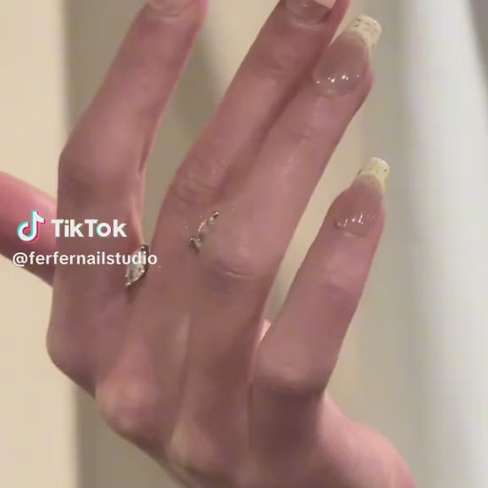Video: I Do Press-On Nails – Nude French Tip with 3D Pink Bow and Leaf Details, Medium Coffin Nails, Showing Application and Wear